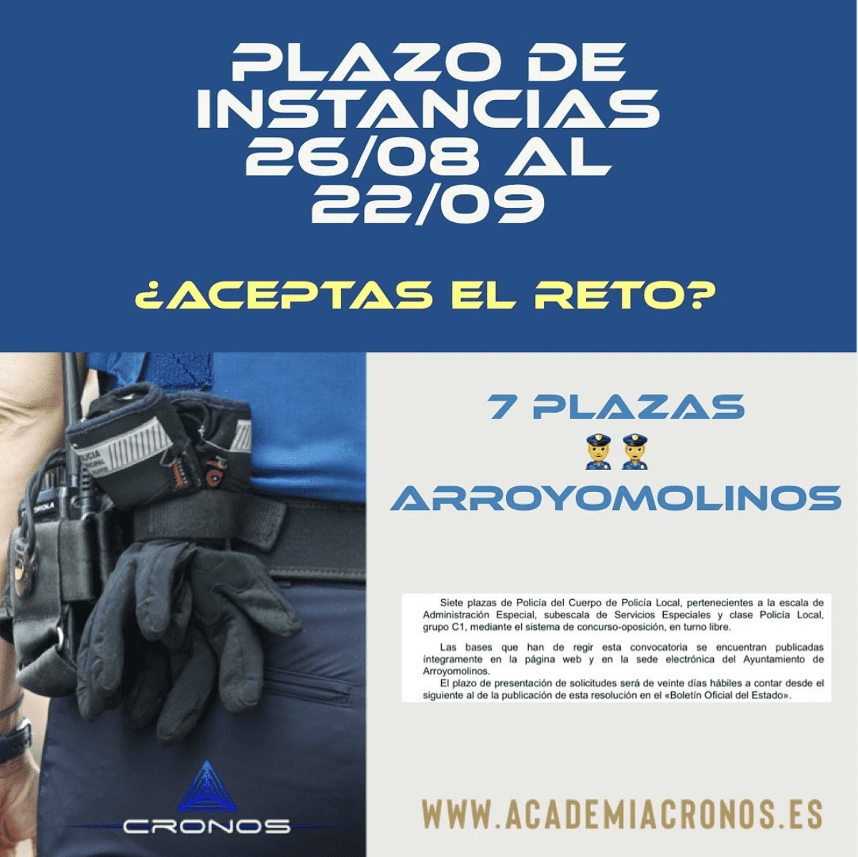 7 PLAZAS policía local Arroyomolinos_ Instancias hasta el 22 de septiembre